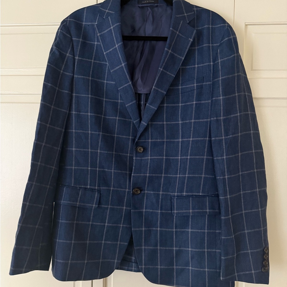 Ralph Lauren Navy Windowpane Suit Coat Mens Size Medium